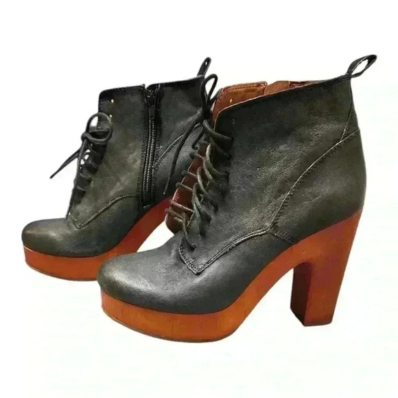 Lucky Brand TAFARI leather platform lace-up ankle booties – black, size 7.5 - Picture 2 of 8